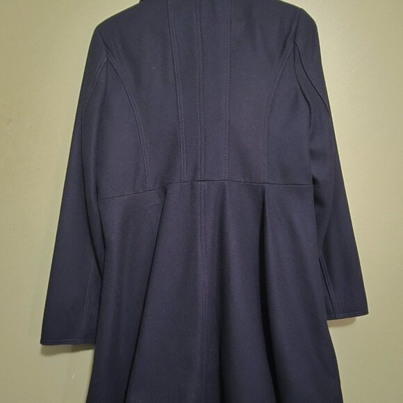 Liz Claiborne Navy Blue Swing Flounce Wool Blend Coat with Silver Buttons - Picture 3 of 9